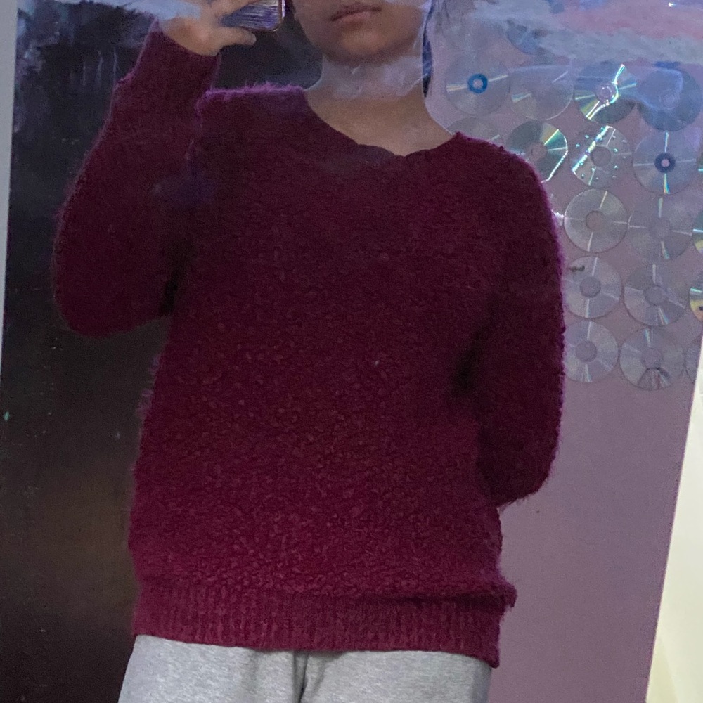 burgundy fuzzy urban outfitters sweatshirt